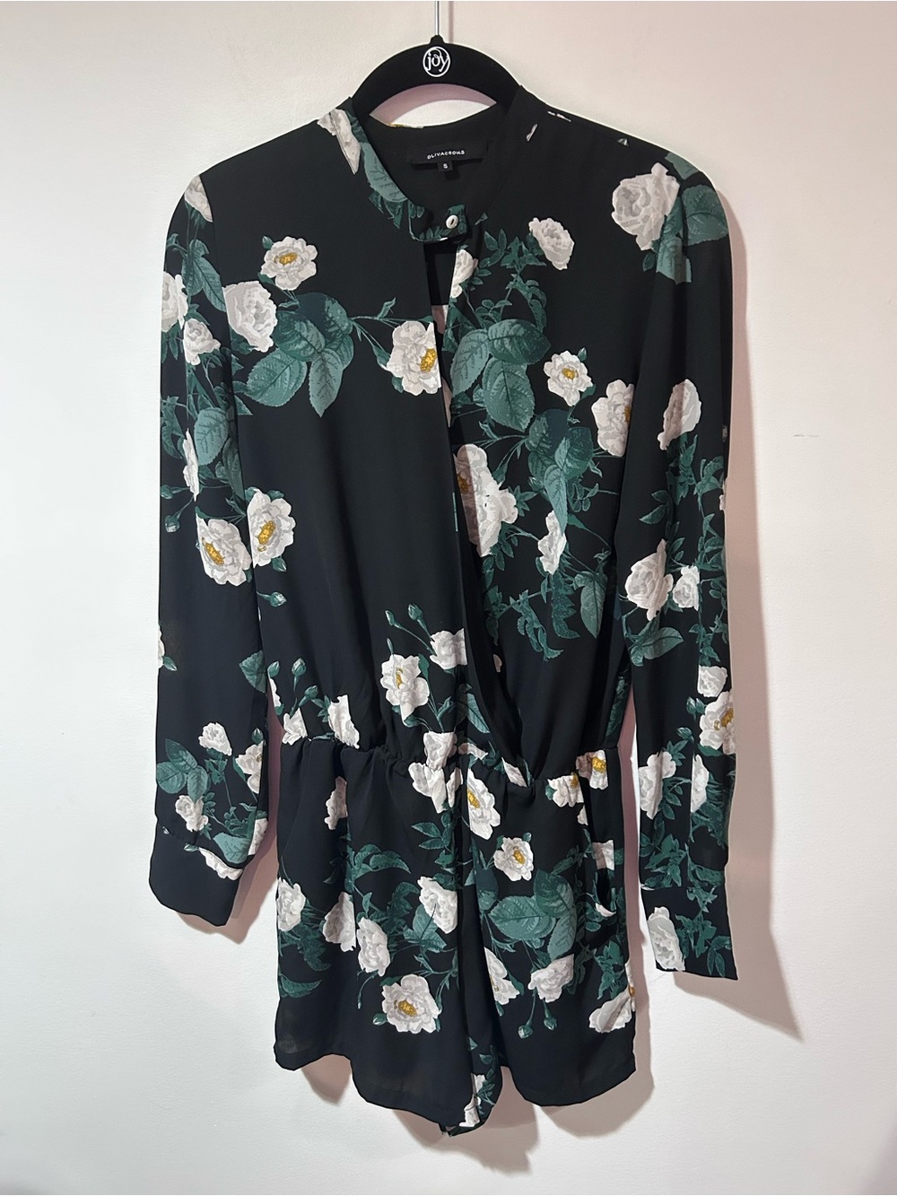 Olivaceous Black Floral Long-Sleeve Romper